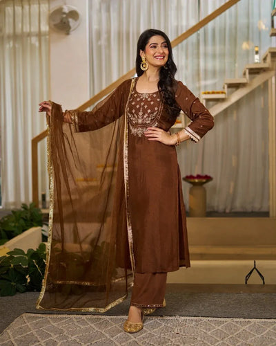 Elegant Vichitra Silk Suit Set with Organza Dupatta for Festive & Party Wear | Sizes S-XXL