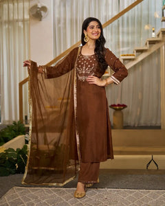 Elegant Vichitra Silk Suit Set with Organza Dupatta for Festive & Party Wear | Sizes S-XXL