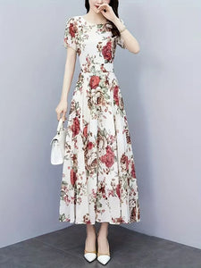 Elegant Vintage Floral Chiffon Maxi Dress - Flowy A-Line Style