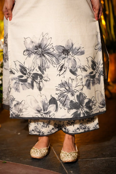 Elegant Viscose Chanderi Kurti Set - Embroidered Floral Print for Festive Wear