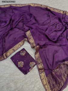 Elegant Viscose Chinnon Saree - Zari Jacquard Border for Women