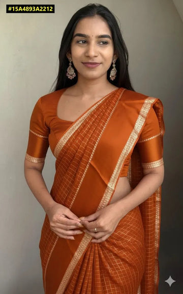 Elegant Viscose Georgette Saree - Chex & Satin Border for Festive Wear