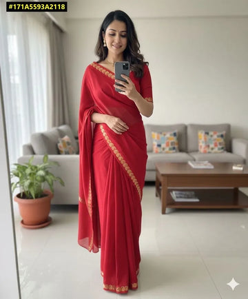 Elegant Viscose Georgette Saree - Chit Pallu for Festive Wear