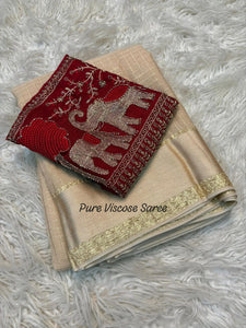 Elegant Viscose Georgette Saree - Handcrafted Elephant Beadwork Blouse for Festive Women