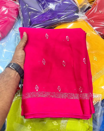 Elegant Viscose Georgette Saree - Sequins & Satin Border for Parties