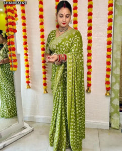 Elegant Viscose Georgette Saree - Zari & Checks for Festive Wear