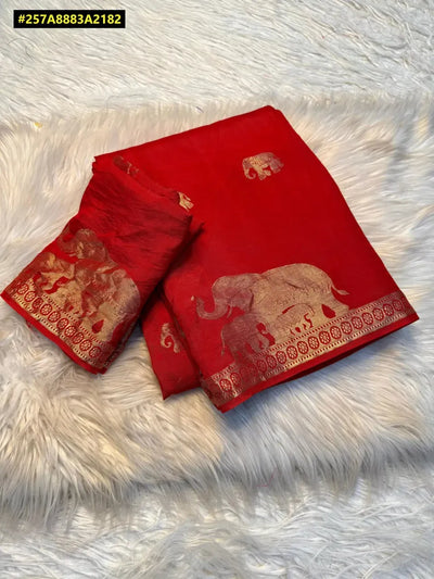 Elegant Viscose Khadi Saree - Elephant Jacquard Border for Festive Wear