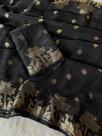 Elegant Viscose Muslin Silk Saree with Hiran Figure Design