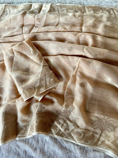 Elegant Viscose Muslin Silk Saree with Hiran Figure Design