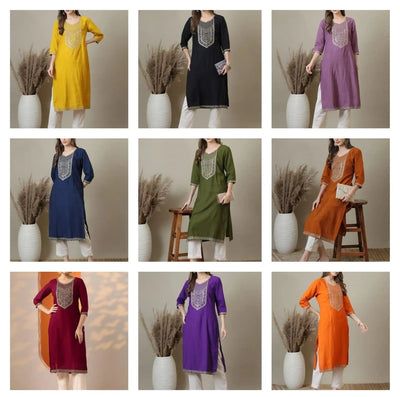 Elegant Viscose Rayon Kurti with Exquisite Embroidery for Festive Wear