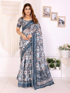Elegant White Chanderi Saree - Digital Geometric Print for Festive Wear