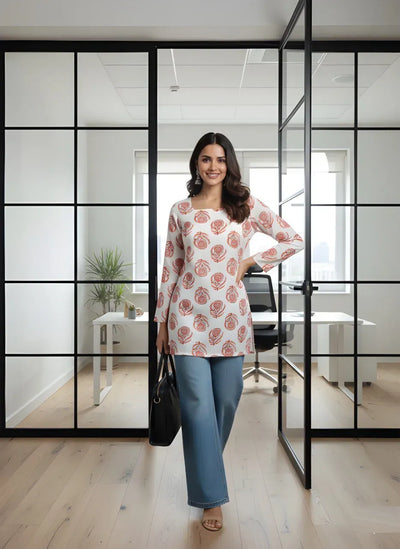 Elegant White Rayon Tunic & Top - Printed Fancy Wear for Women