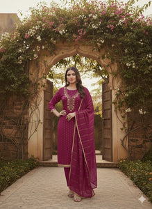 Elegant Wine Chanderi Modal Suit - Glamorous Festival Wear for Women