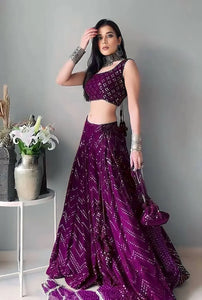 Elegant Wine Lehenga Choli - Thread Embroidery Wedding Wear