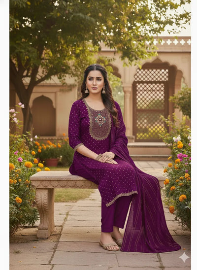 Elegant Wine Modal Buti Suit Set - Exquisite Embroidery for Festive Wear