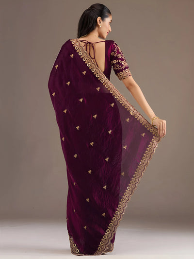 Elegant Wine Tissue Saree - Multi-Sequins & Zari Embroidery for Party & Festive Wear