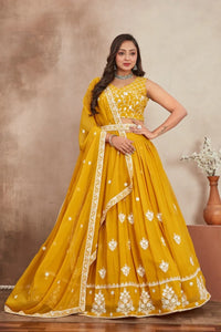Elegant Yellow Fox Georgette Lehenga - Heavy Embroidered Wedding Wear for Women