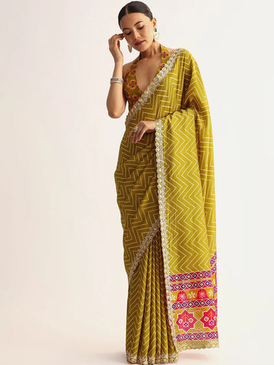 Elegant Yellow Manipuri Saree - Printed with Embroidered Lace Border for Festive Wear