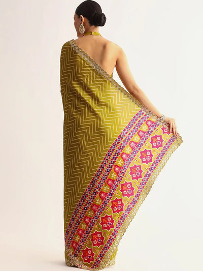 Elegant Yellow Manipuri Saree - Printed with Embroidered Lace Border for Festive Wear