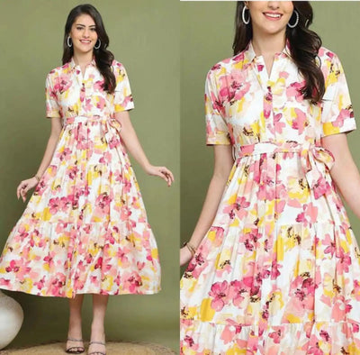 Elegant Yellow Rayon Western Kurti with Belt - Festive Wear