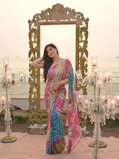 Elegant Zareen Khan Inspired Tebby Silk Saree - Digital Print & Mirror Work