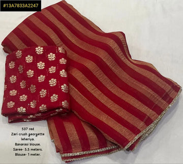 Elegant Zari Crush Georgette Saree - Stone Work & Banarsi Blouse