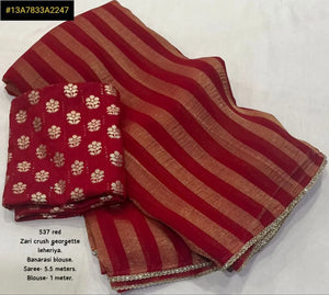 Elegant Zari Crush Georgette Saree - Stone Work & Banarsi Blouse