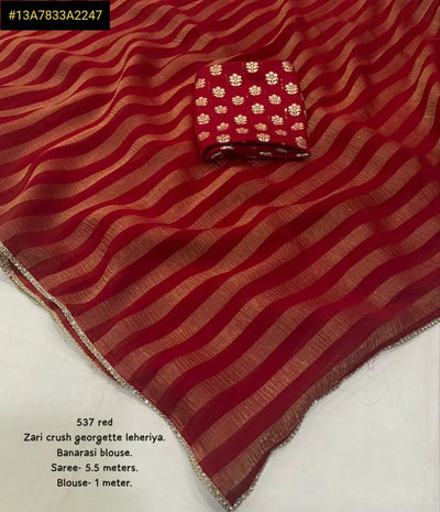 Elegant Zari Crush Georgette Saree - Stone Work & Banarsi Blouse