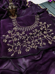 Embellished Soft Satin Chiffon Silk Saree for Women | Festive & Party Wear