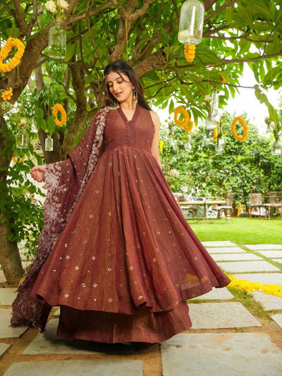 Embroidered Anarkali Kurti with Flared Plazzo & Dupatta | Festive