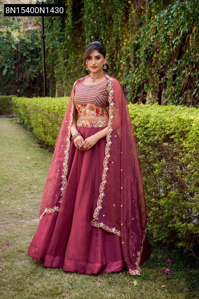 TRENDBUY Maroon Chanda Silk Lehenga Choli with Thread Embroidery