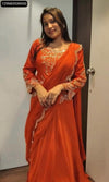 Embroidered Chinon Lehenga Saree for Women | Real Mirror Work