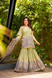 Embroidered Chinon Shaded Sharara Set for Women | Festive Wear