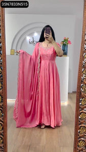 Embroidered Chinon Women's Gown | Festive Party Wear Dress