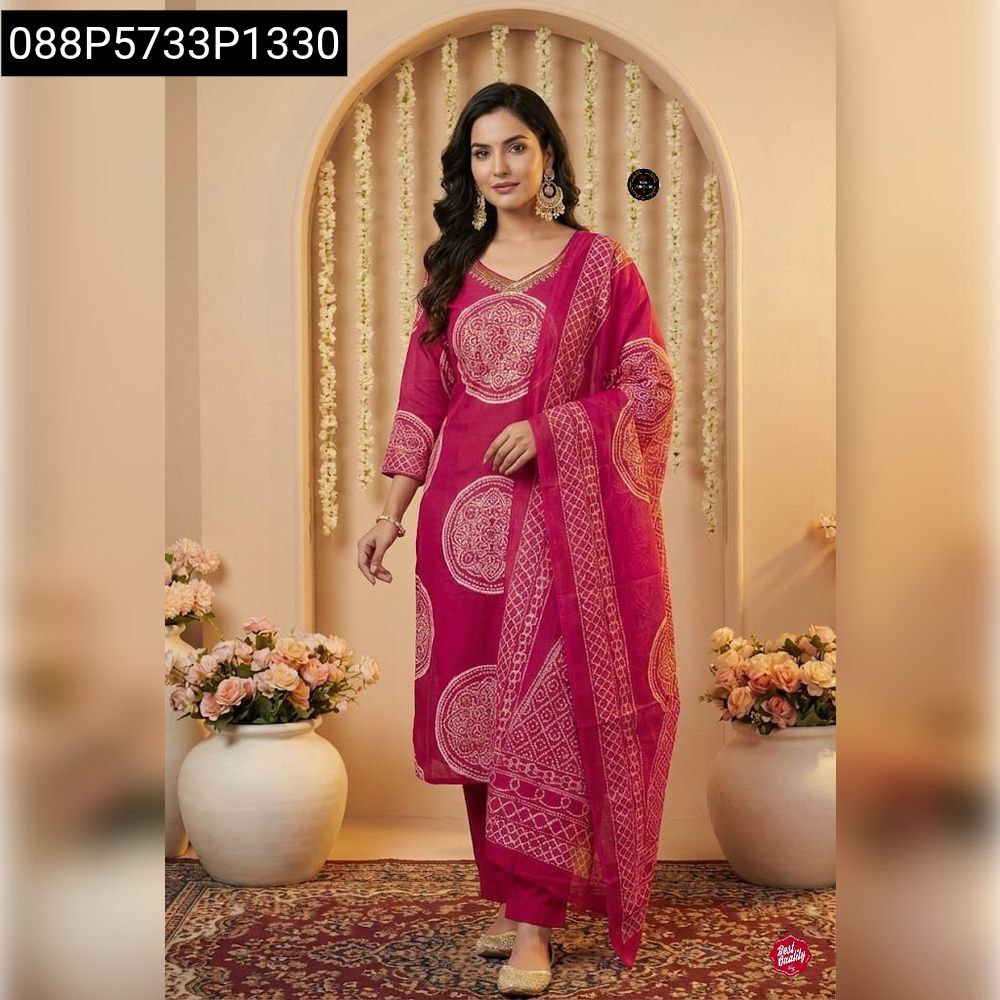 Elegant Women's Magenta Cotton Kurti Set with Dupatta, Sawan Special Collection