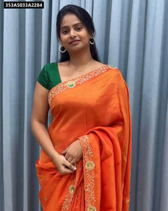 Orange Embroidered Cut Work Saree for Women | Festive & Party Wear Ethnic Wear Online