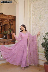 Embroidered Faux Georgette Gown for Women | Festive Party Wear Dress