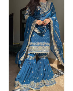Embroidered Faux Georgette Palazzo Suit for Women | Party Wear