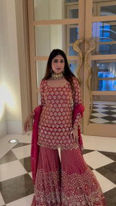 Embroidered Faux Georgette Sharara Set for Women | Festive & Party Wear