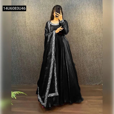 Embroidered Fendi Silk Gown Dupatta for Women | Party Wear