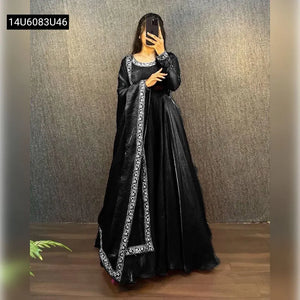 Embroidered Fendi Silk Gown Dupatta for Women | Party Wear