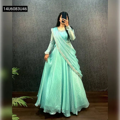 Embroidered Fendi Silk Gown Dupatta for Women | Party Wear