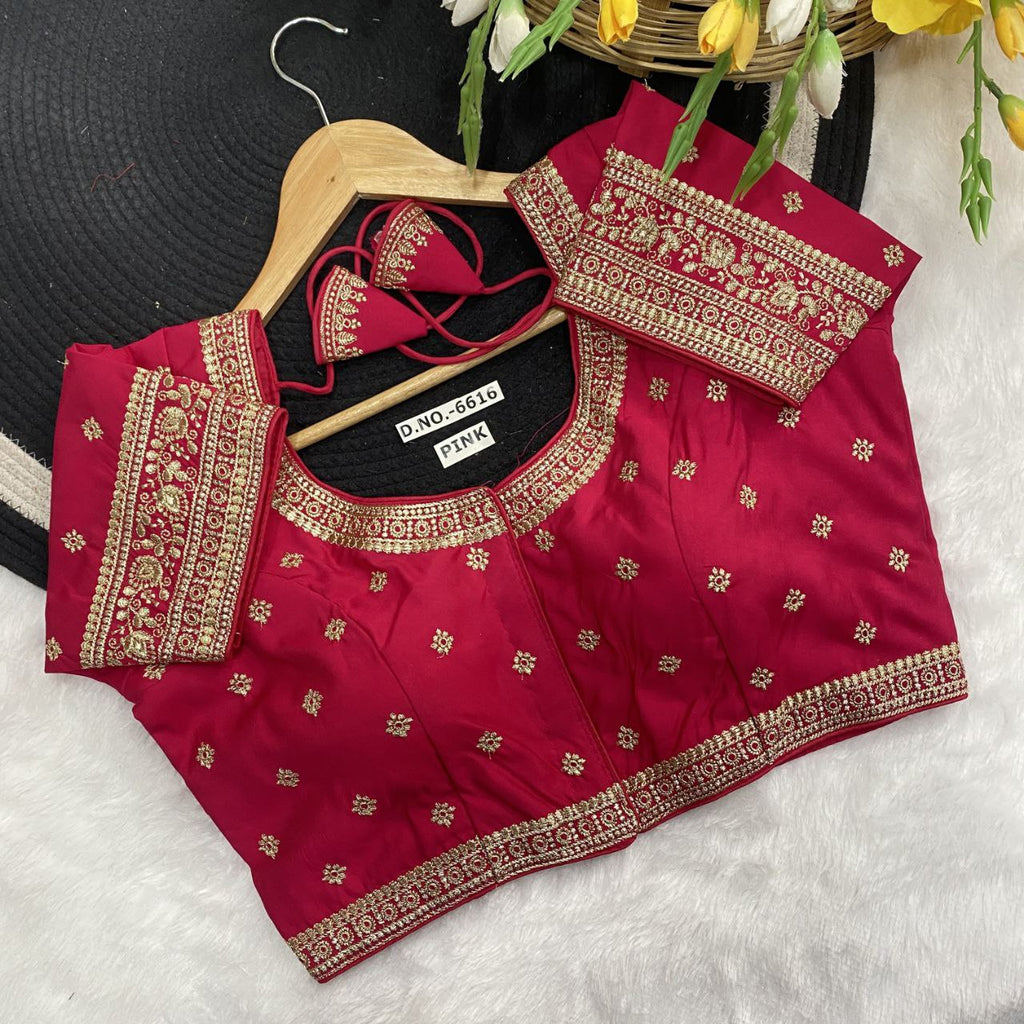 TRENDBUY Pink embroidered front open blouse for women, party wear.