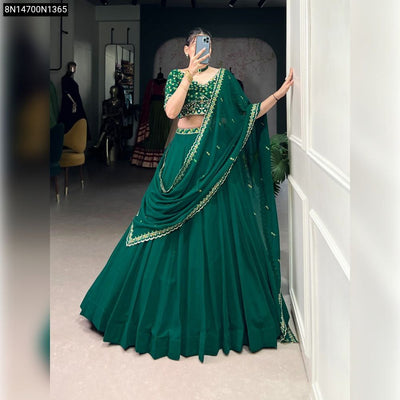 Embroidered Georgette Lehenga Choli for Women - Emerald Green Festive & Wedding Wear Online