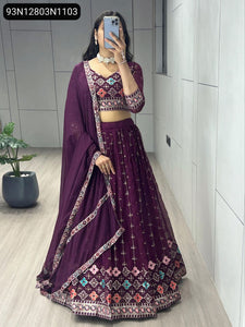 Premium Plum Georgette Embroidered Lehenga Set - Exclusive Wedding & Festive Wear