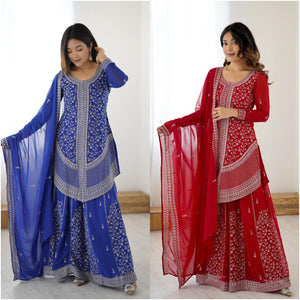 Embroidered Georgette Sharara Set for Women | Festive & Party Wear