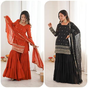 Embroidered Georgette Sharara Suit for Women | Festive & Party Wear