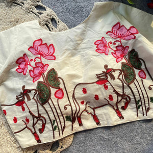 Embroidered Khadi Cotton Blouse for Women | Festive & Party Wear