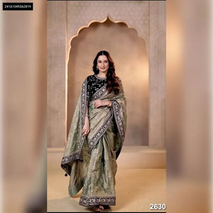 Buy Embroidered Moss Chiffon Saree for Women | Sage Green Festive & Party Ethnic Wear Online
