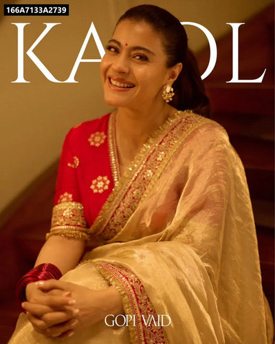 Buy Embroidered Net Saree for Women | Festive Cream & Red Ethnic Wear Online